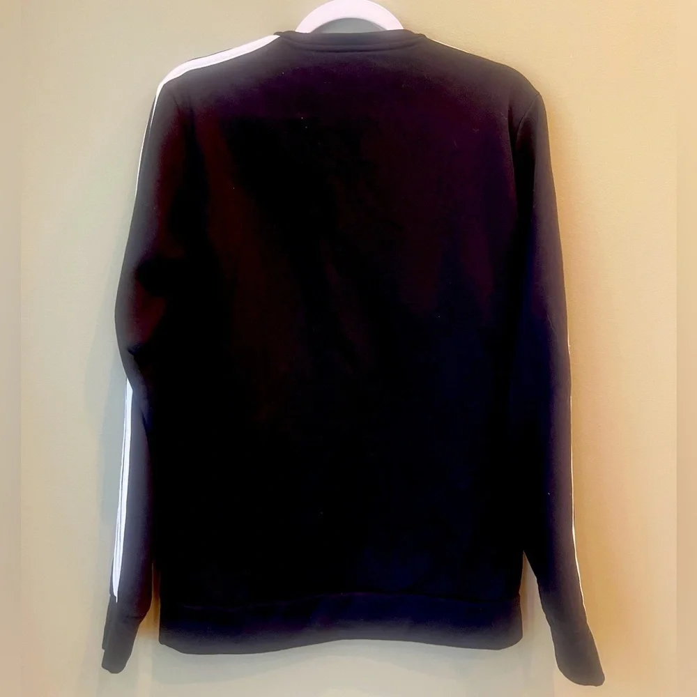 Adidas black long sleeve crewneck sweatshirt w/ white stripes on sleeves Men’s M - Picture 2 of 10